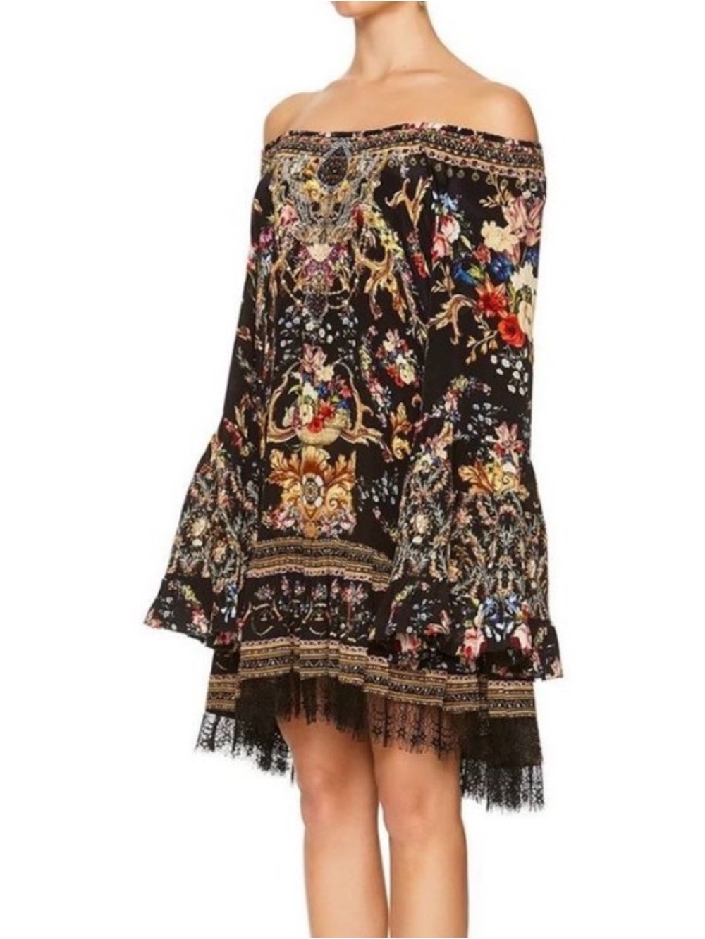 Camilla Friend in Flora Embellished Silk Colorful Pattern Boho Resortwear Dress - Picture 3 of 16